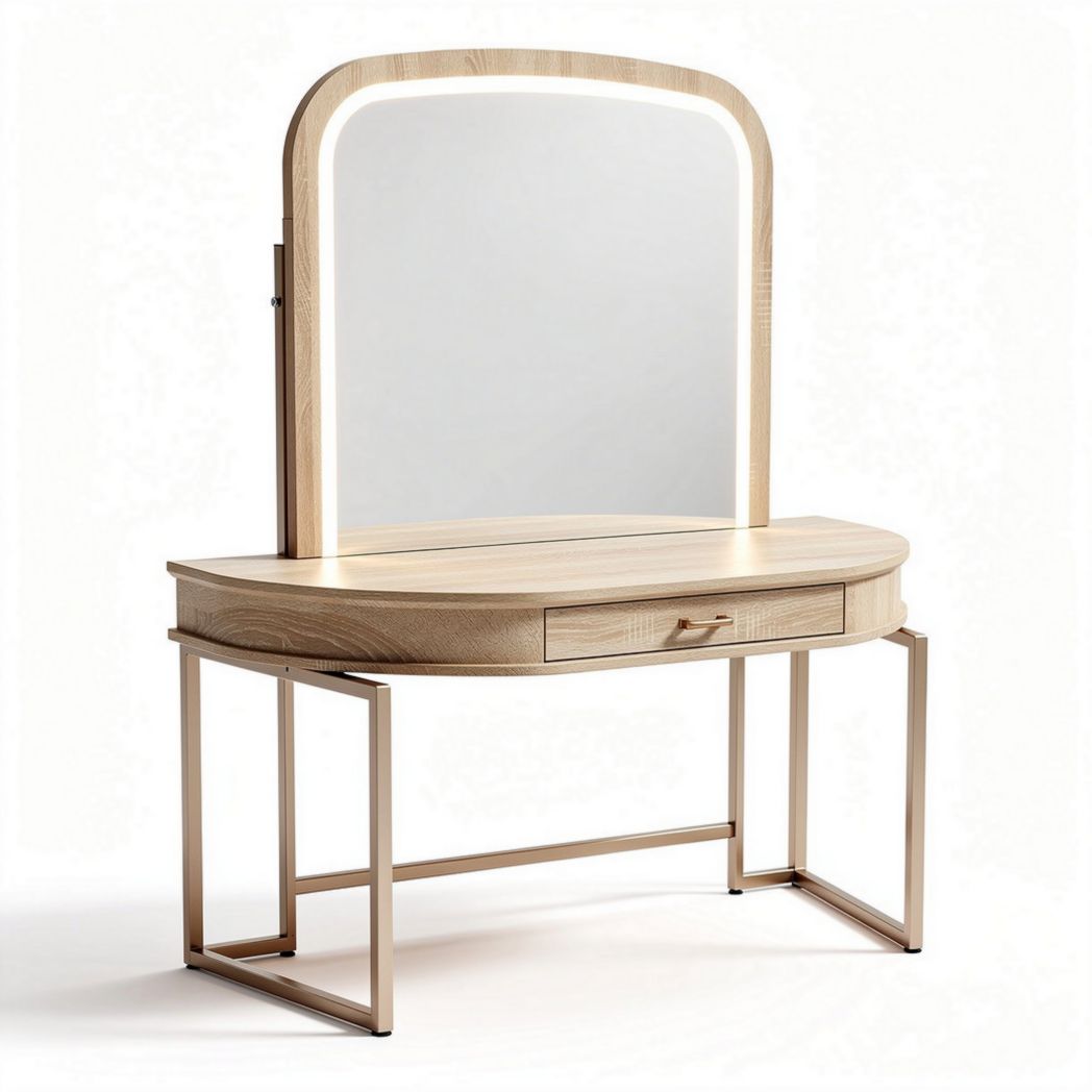 Wooden vanity table with mirror and lighted frame 100 x 45 x 75cm