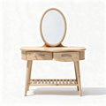 Wooden vanity table with mirror and two drawers 100 x 40 x 75cm natural finish