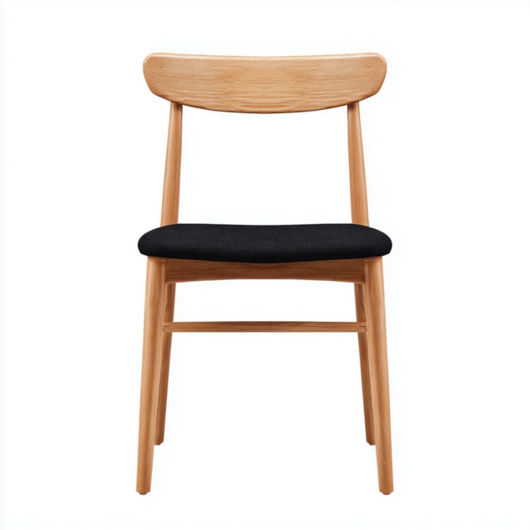 Wood dining chair with grey upholstered seat and slatted back 40 x 45 x 85cm