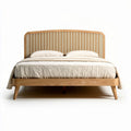 Wooden platform bed frame with upholstered headboard queen size 200 x 160 x 100cm