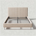 Fabric upholstered bed frame with metal slats in beige size 205 x 160 x 100cm