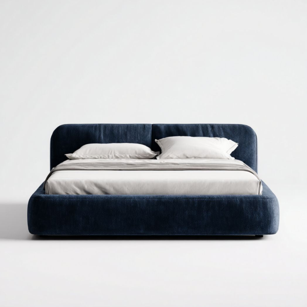 Upholstered platform bed with vertical stitching in gray 200 x 160 x 100cm