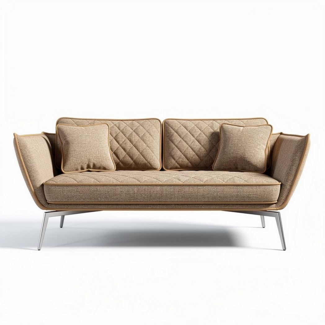 Fabric upholstered sofa with diamond stitching and metal legs 200 x 90 x 75cm