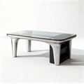 Glass top coffee table with stainless steel legs and shelf 120 x 80 x 45cm