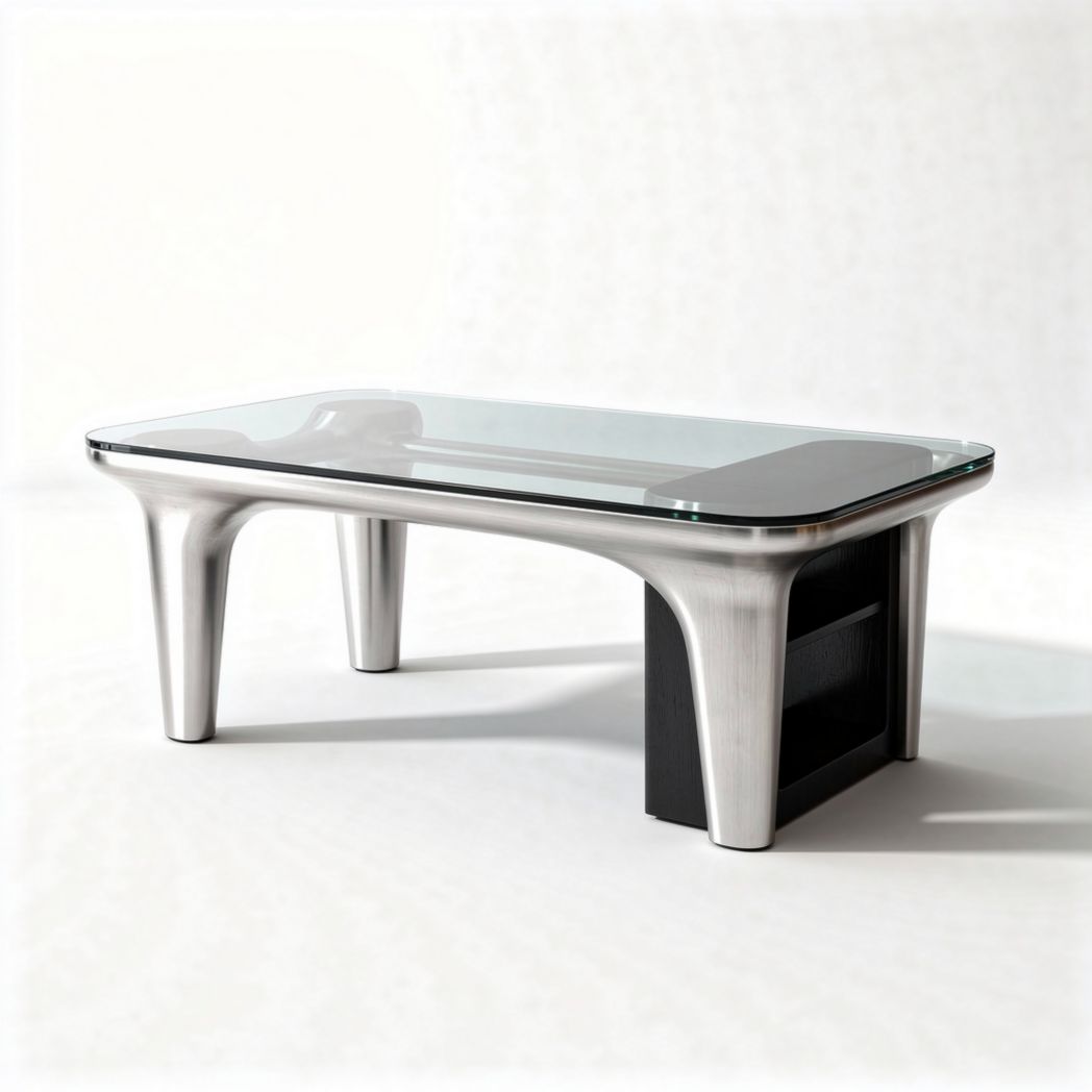 Glass top coffee table with stainless steel legs and shelf 120 x 80 x 45cm