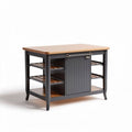 Wooden kitchen island with shelves and storage cabinet in black and natural finish measuring 90 x 60 x 85cm
