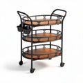 Rolling kitchen cart with wooden shelves and black metal frame 80 x 40 x 85cm