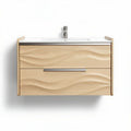 Wall-mounted bathroom vanity cabinet in light wood with two drawers and integrated sink 60 x 40 x 20cm