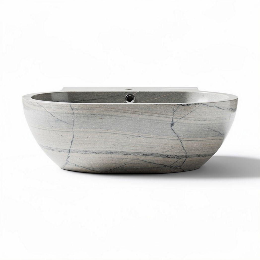 Marble vessel sink in natural stone finish for bathroom or kitchen 50 x 38 x 15cm