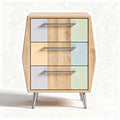 Modern wooden nightstand with three drawers in multi-color design 45 x 40 x 60cm