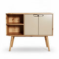 Wooden storage cabinet with beige doors and open shelving 80 x 40 x 75cm